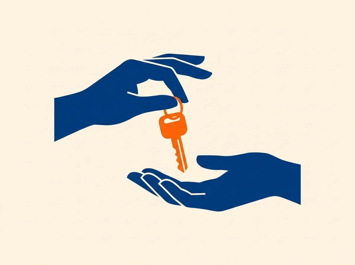 One hand passing a car key to another